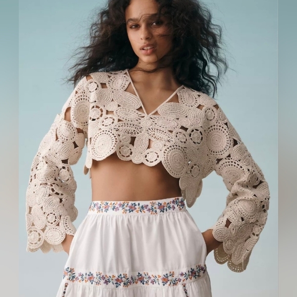 Anthropologie Tops - Anthropologie Patterned Crochet Shrug Top